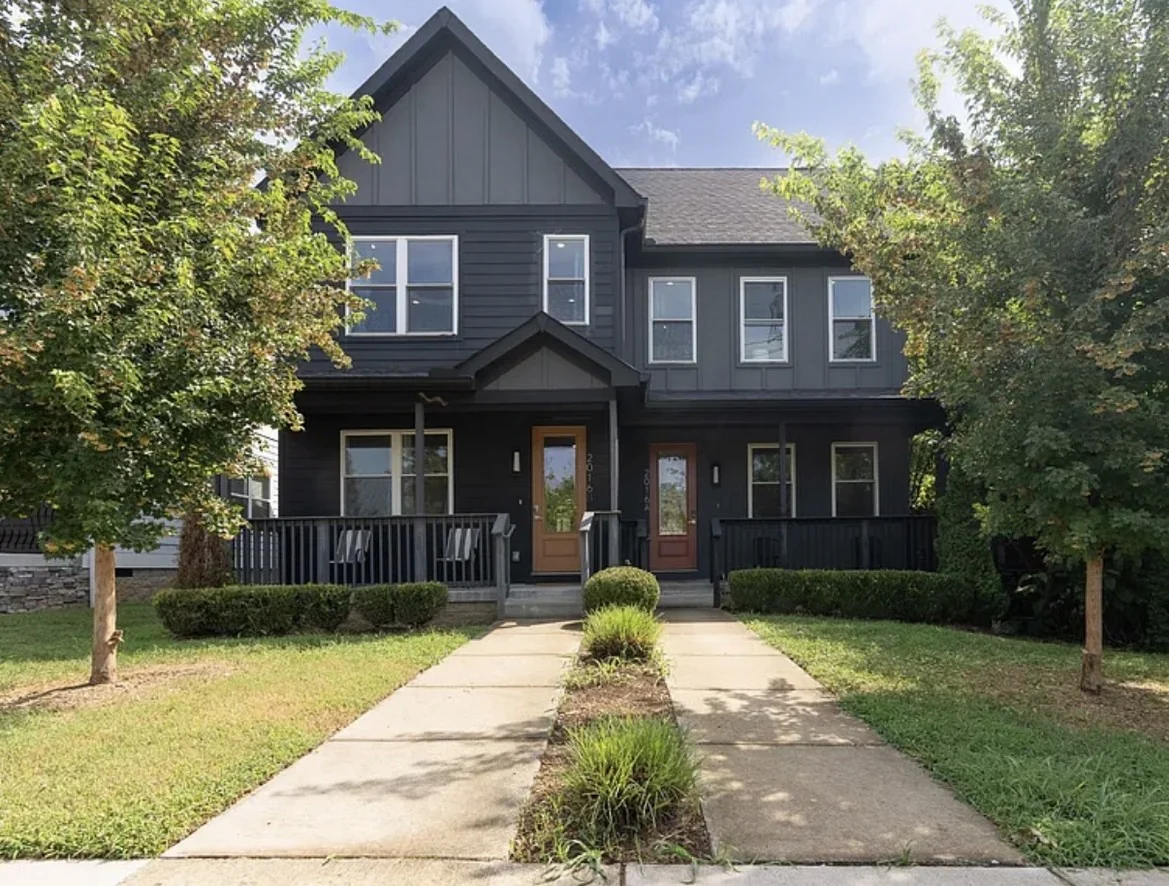 Completed paired homes at 2016 A and B Owen Street, with covered porches and separate front walks